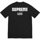 Black streetwear t-shirt with bold SUPREME and PLATINUM RECORDINGS print on the back