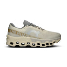 Beige and gray On Running sneaker with mesh upper and chunky cushioned sole
