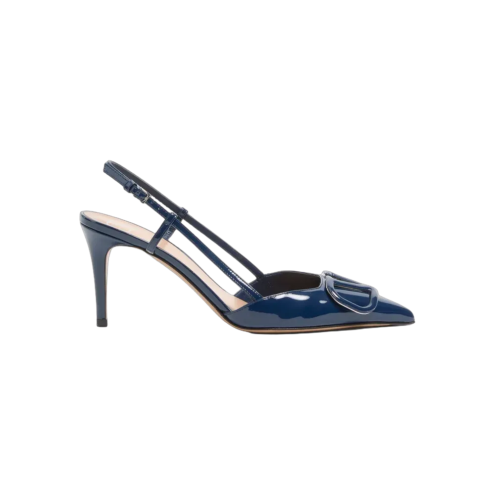Valentino VLogo Signature Patent Leather Slingback Pump 80mm Blue