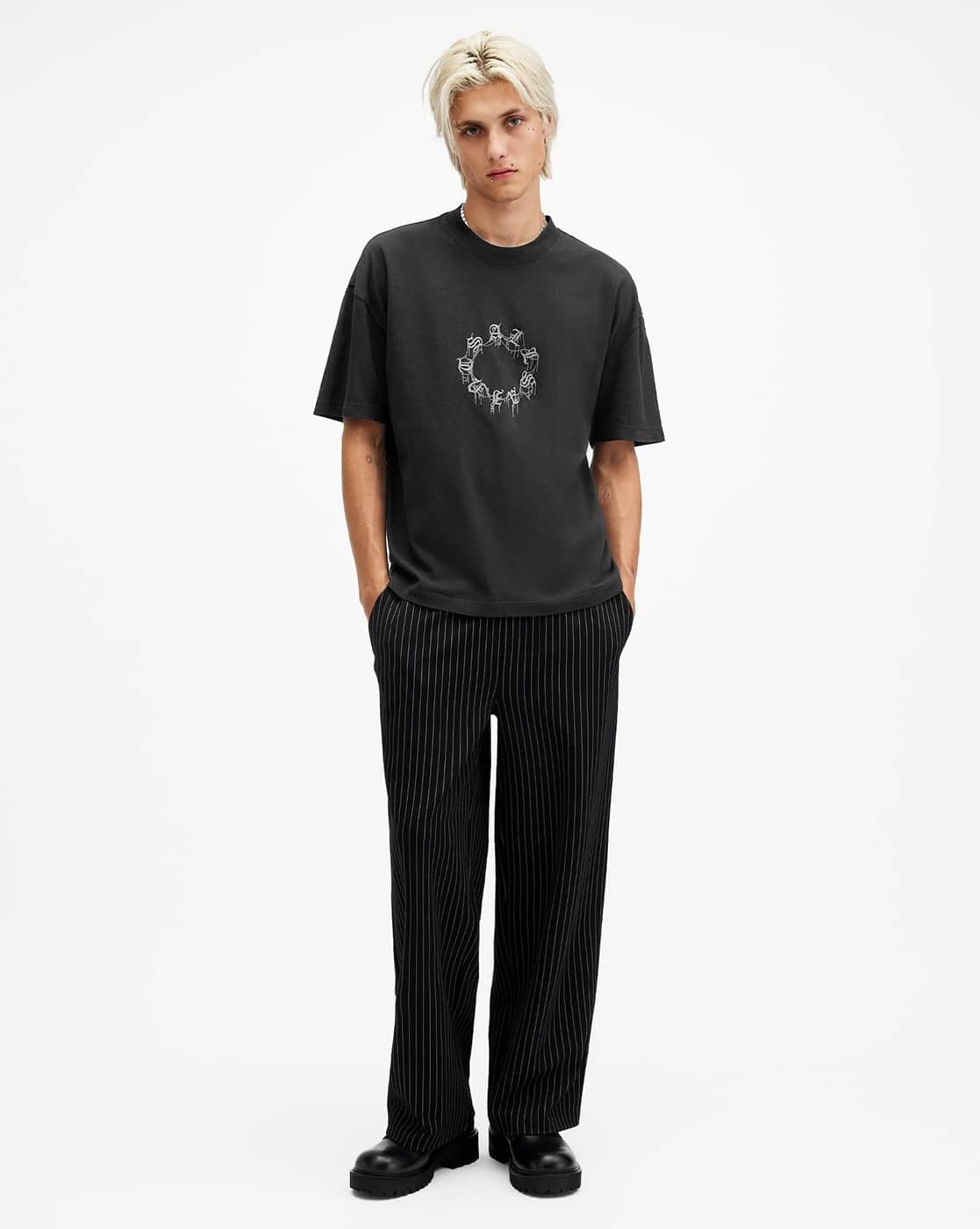 All Saints Cryptierra Oversized Crew-Neck Organic Cotton T-Shirt 'washed-black'