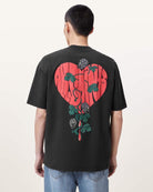 All Saints Men Sown Print Oversized Crew-Neck Organic Cotton T-Shirt 'Washed Black'
