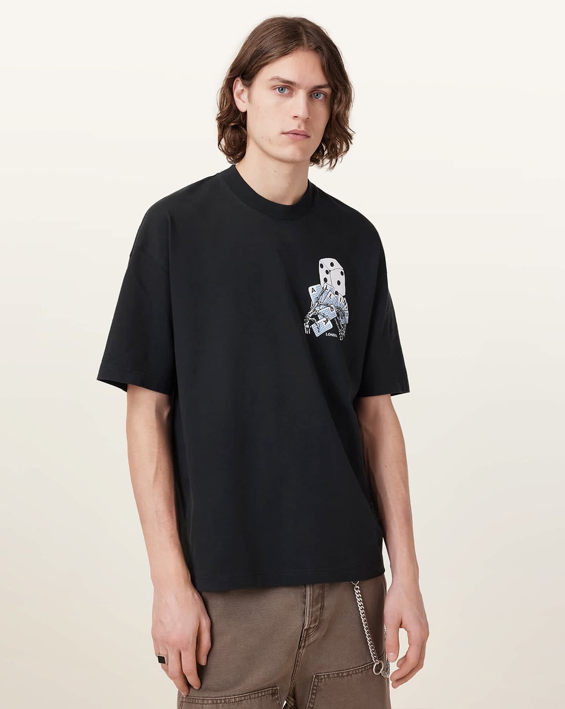 All Saints Dealt Graphic Print Regular Fit Crew-Neck T-Shirt 'washed-black'