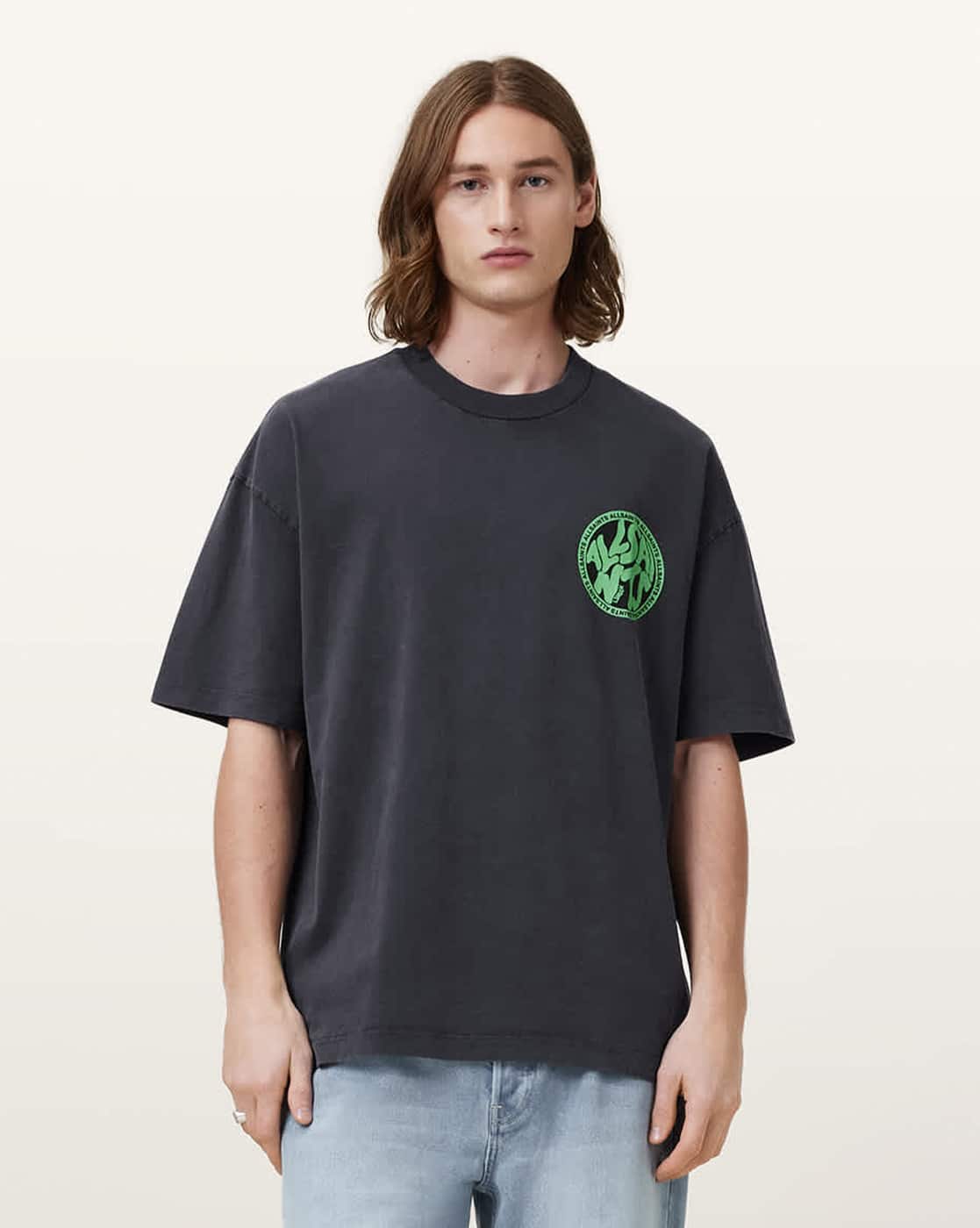 ALL SAINTS Distortion Brand Print Regular Fit Crew-Neck T-Shirt