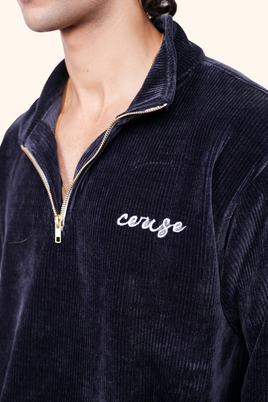 CERISE CORD HALF ZIP - NAVY BLUE