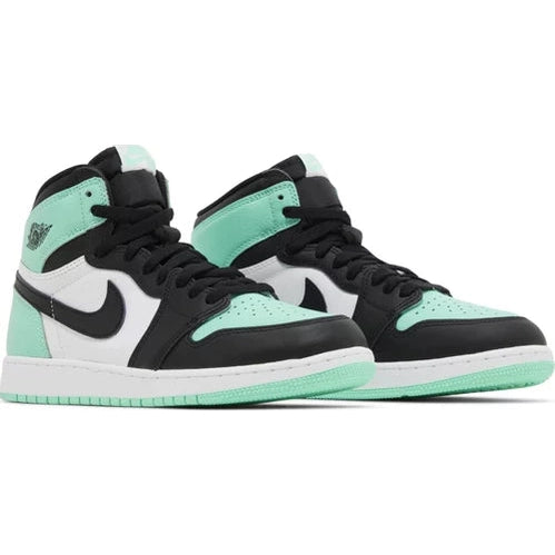 Mint green and black high-top sneakers with white midsoles and side panel, streetwear style