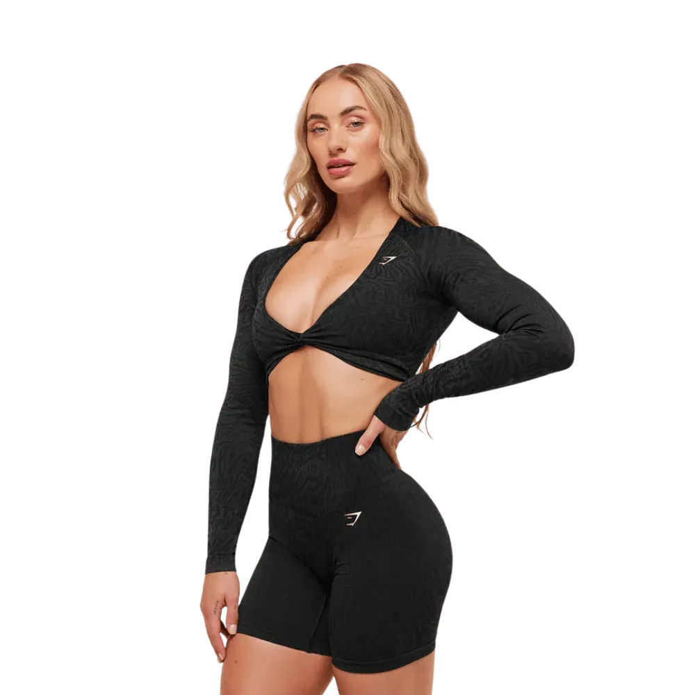 Gymshark Adapt Animal Long Sleeve Crop Top Black/Asphalt Grey