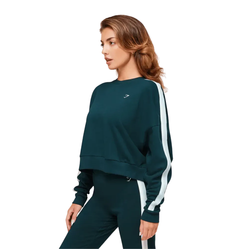 Gymshark Piping Midi Crew Neck Deep Petrol Blue/Smoke Blue/Soft White