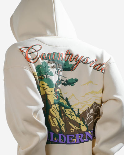Countryside Wilderness - Off White Printed Oversized Zipper Hoodie