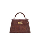 JW PEI Elise Large Croc-Embossed Top Handle Bag - Chestnut Brown