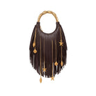 JW PEI Chloe Metal Handle Fringe Top Handbag - Dark Brown