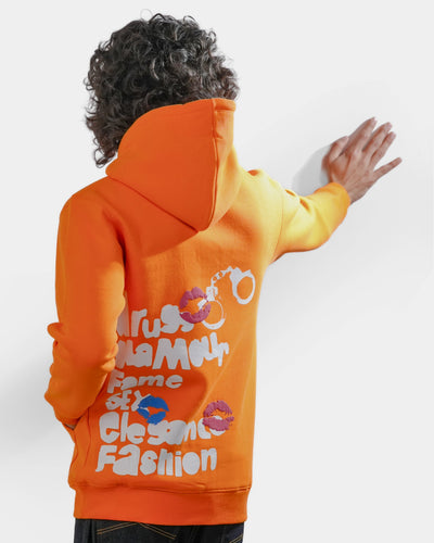 Chico' - Orange Printed Regular Fit Hoodie