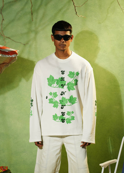 ‘EASE IN DEPTH’ FULL SLEEVE WAFFLE TEE | OFF WHITE
