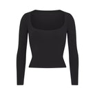 Skims Cotton Jersey Scoop Neck Long Sleeve Soot