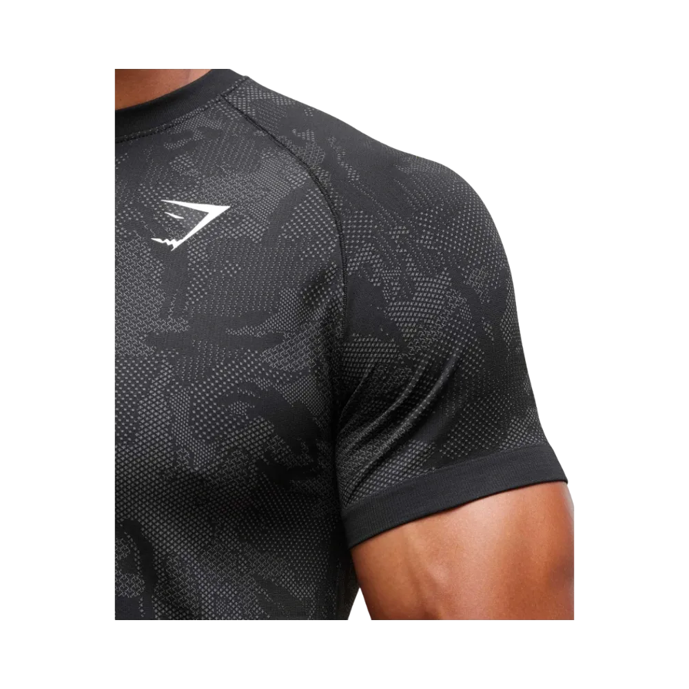 Gymshark Geo Seamless T-Shirt Slim Fit Black/Charcoal Grey