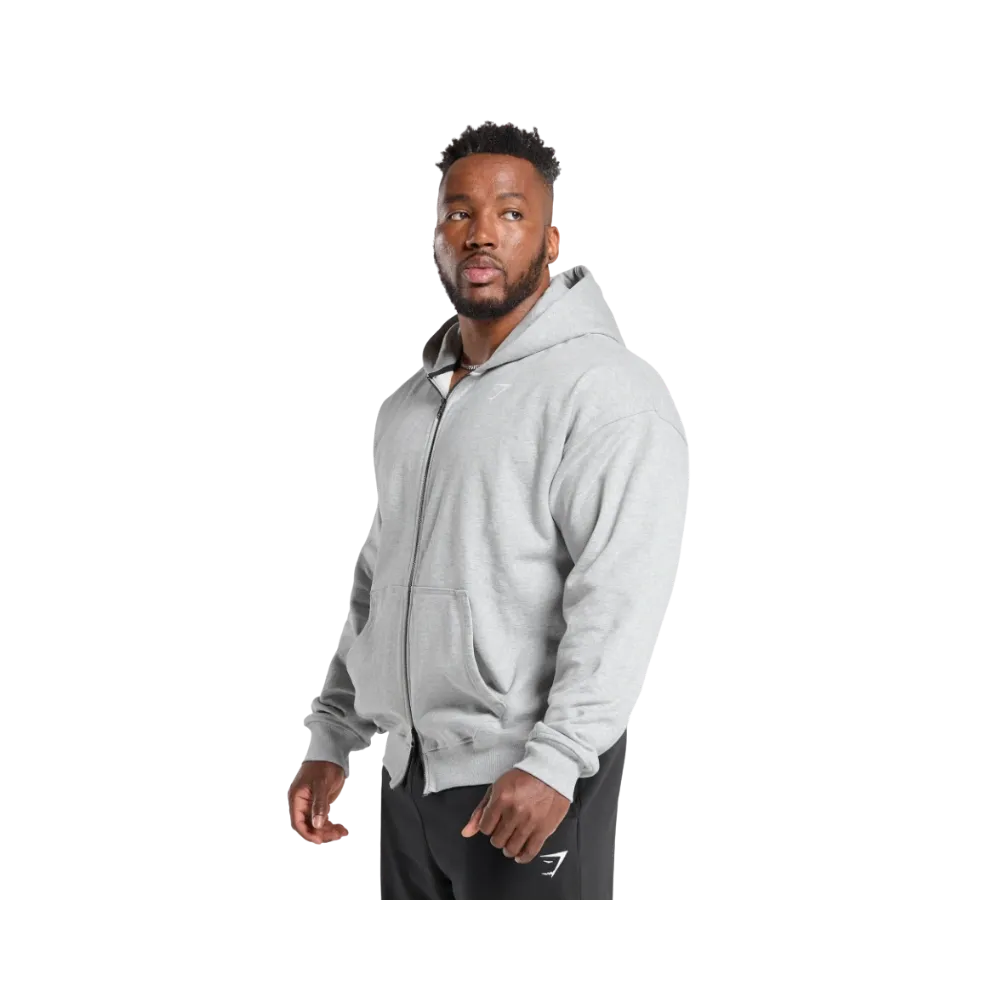 Gymshark Power Zip Up Hoodie Oversized Fit Light Grey Core Marl