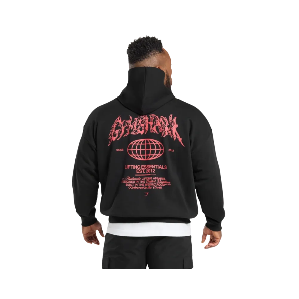 Gymshark Metal Lifting Graphic Hoodie Oversized Fit Black