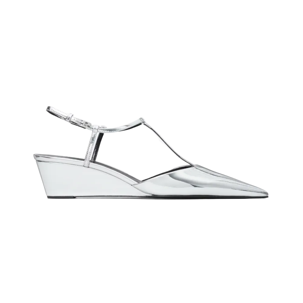 Tory Burch Gigi T-Strap Wedge Platinum