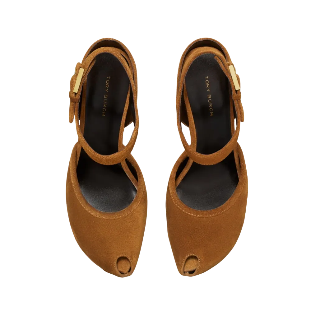 Tory Burch Peep-Toe Platform Sandal Caramel