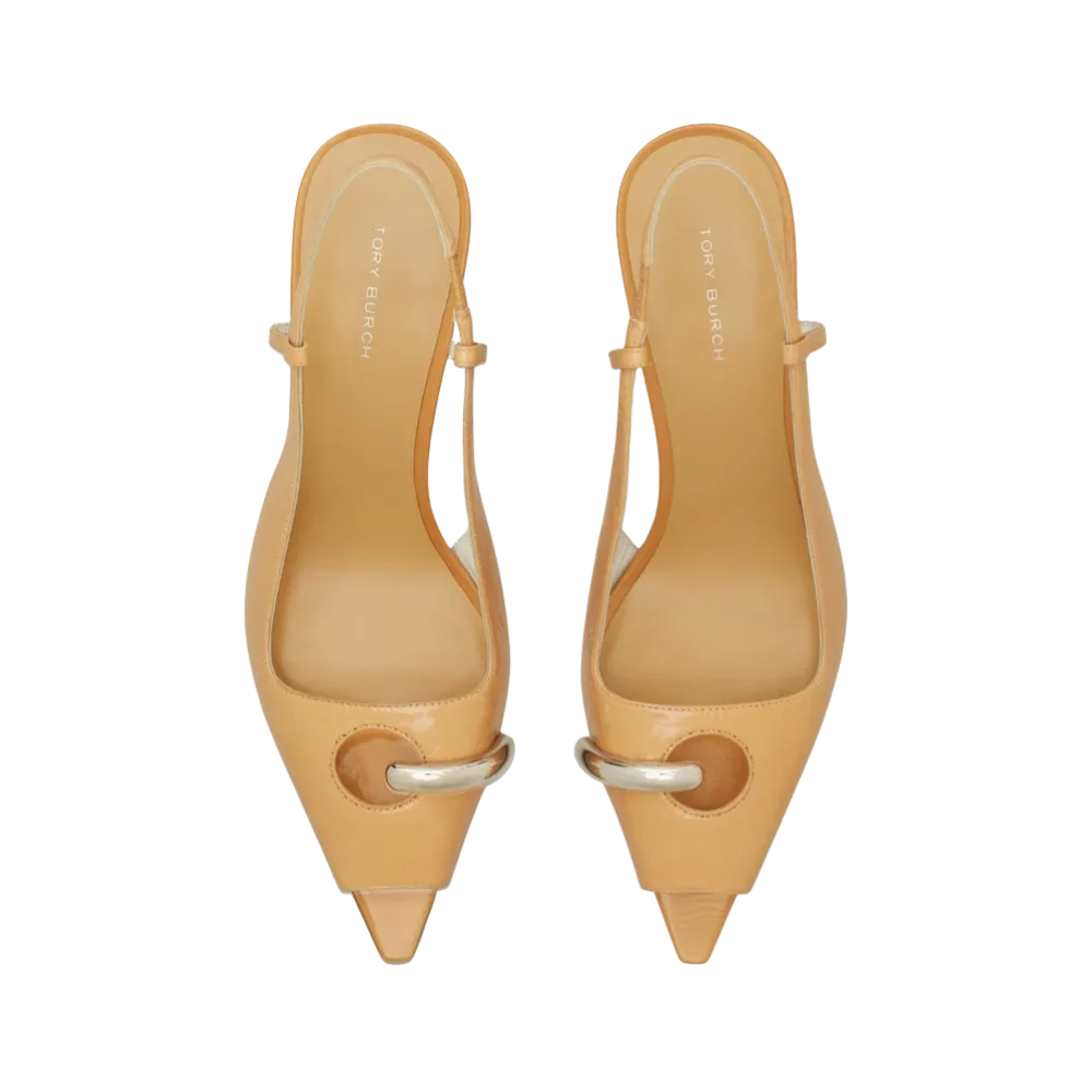 Tory Burch Pierced Peep-Toe Slingback Gold