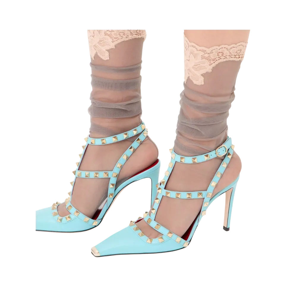 Valentino Rockstud Kidskin Pumps 100mm Azure