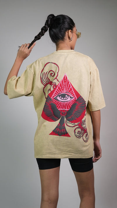 SPADE OF SECRETS BEIGE ACIDWASH WOMEN’S OVERSIZED T-SHIRT
