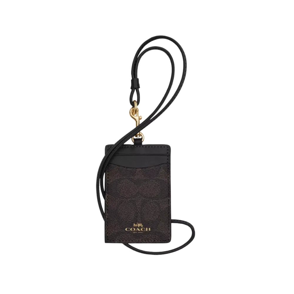 Coach Id Lanyard In Signature Canvas signature canvas/Gold/Walnut/Black
