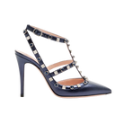 Valentino Rockstud Pumps In Laminated Nappa With Cabochon 100mm Navy