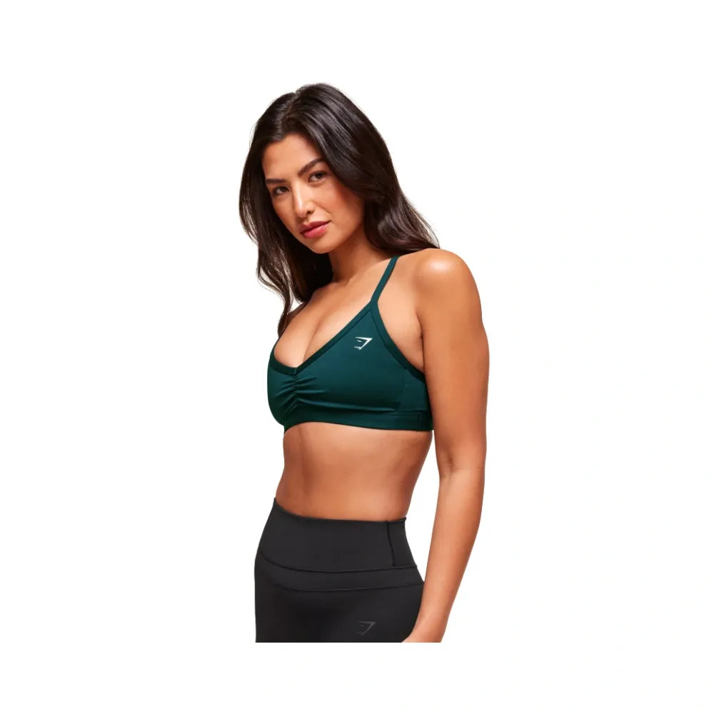 Gymshark Ruched Strappy Sports Bra Light Support Deep Petrol Blue