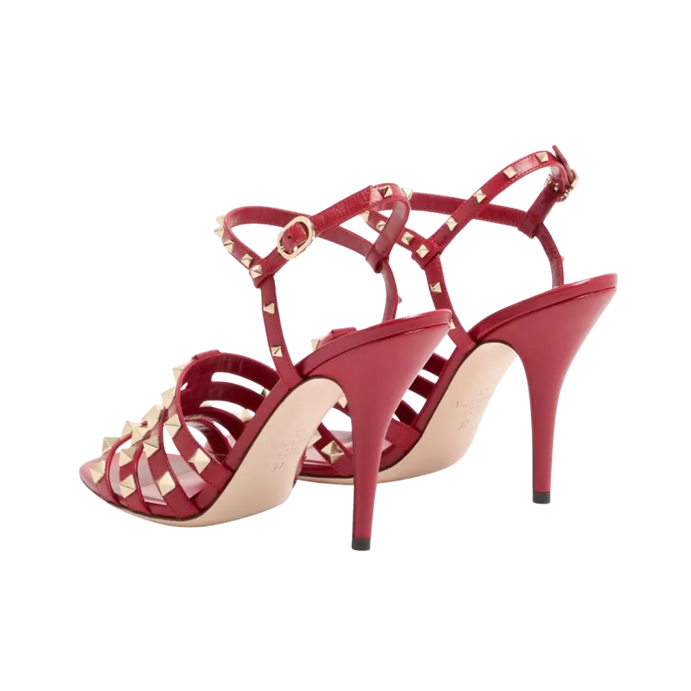 Valentino Rockstud Kidskin Sandal 100mm Red
