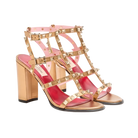 Valentino Rockstud Laminated Calfskin Sandal With Straps 90mm Gold