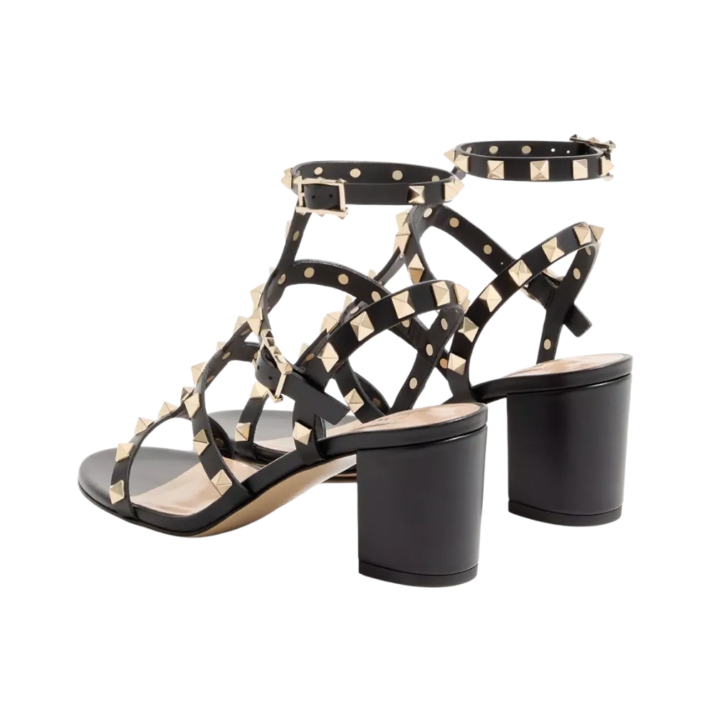 Valentino Rockstud Calfskin Ankle Strap Sandal 60mm Black