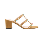 Valentino Rockstud Slide Sandal In Suede With Cabochon Stones 60mm Havana Beige