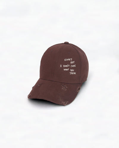 Don't Care // Brown Distressed Baseball Cap