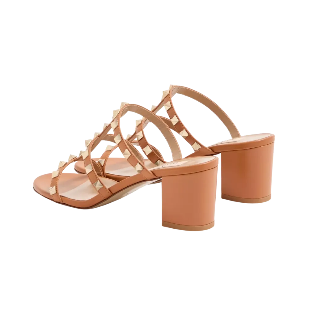 Valentino Rockstud Calfskin Leather Slide Sandal 60mm Almond