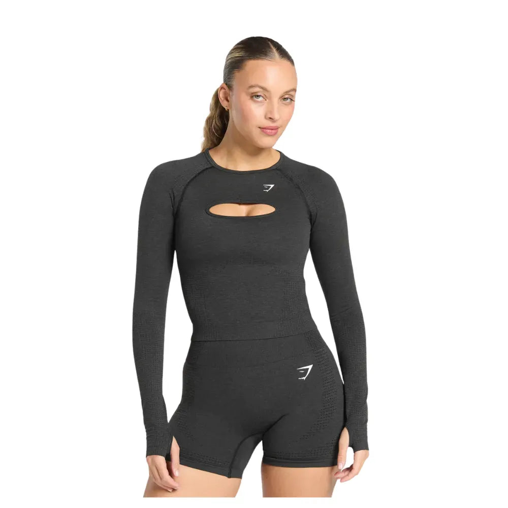 Gymshark Vital Long Sleeve Cut Out Top Black Marl