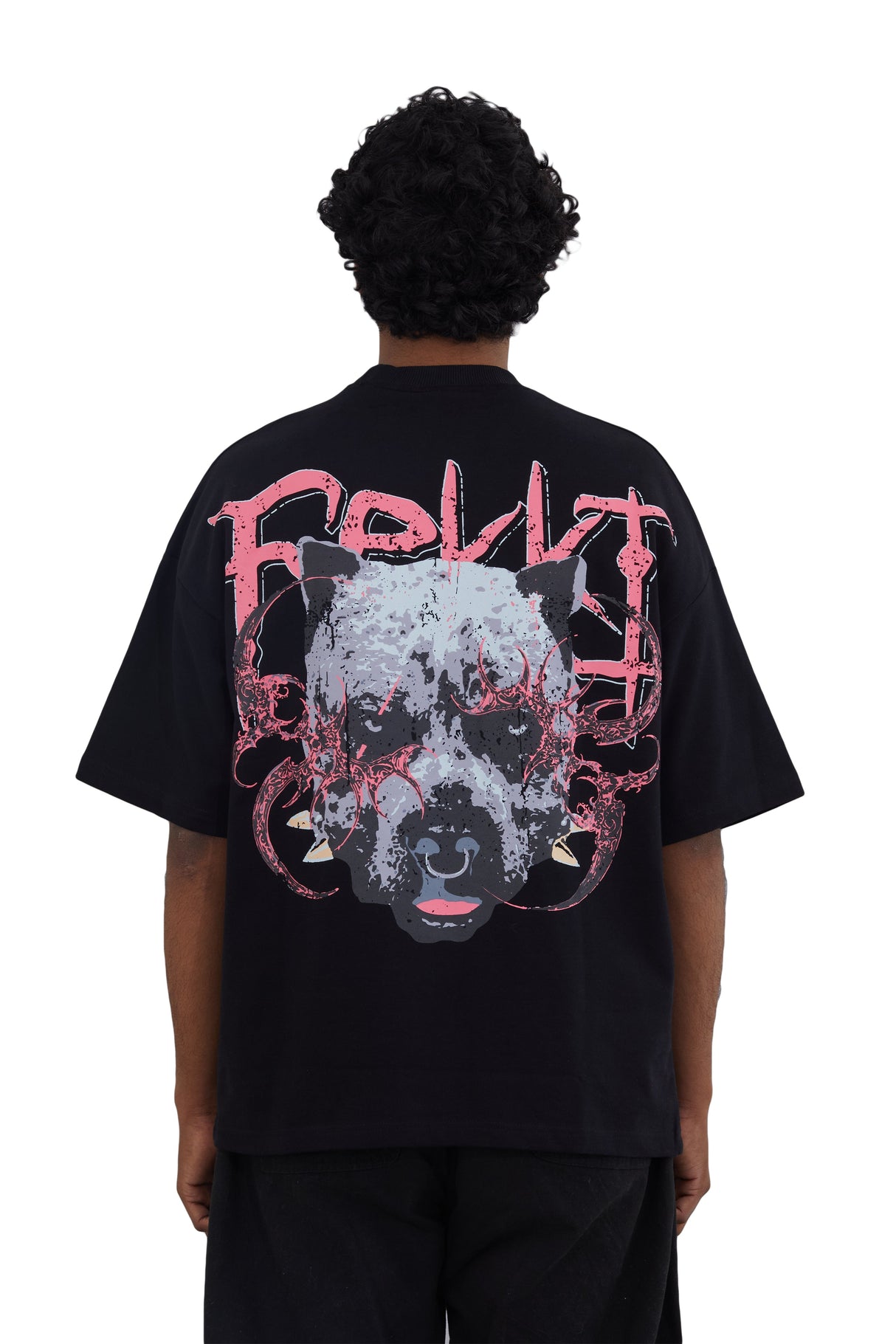 Artwork with Pitbull that's synonymous with trait of rage. Oversized boxy fit black tshirt, limited stock, collectible.