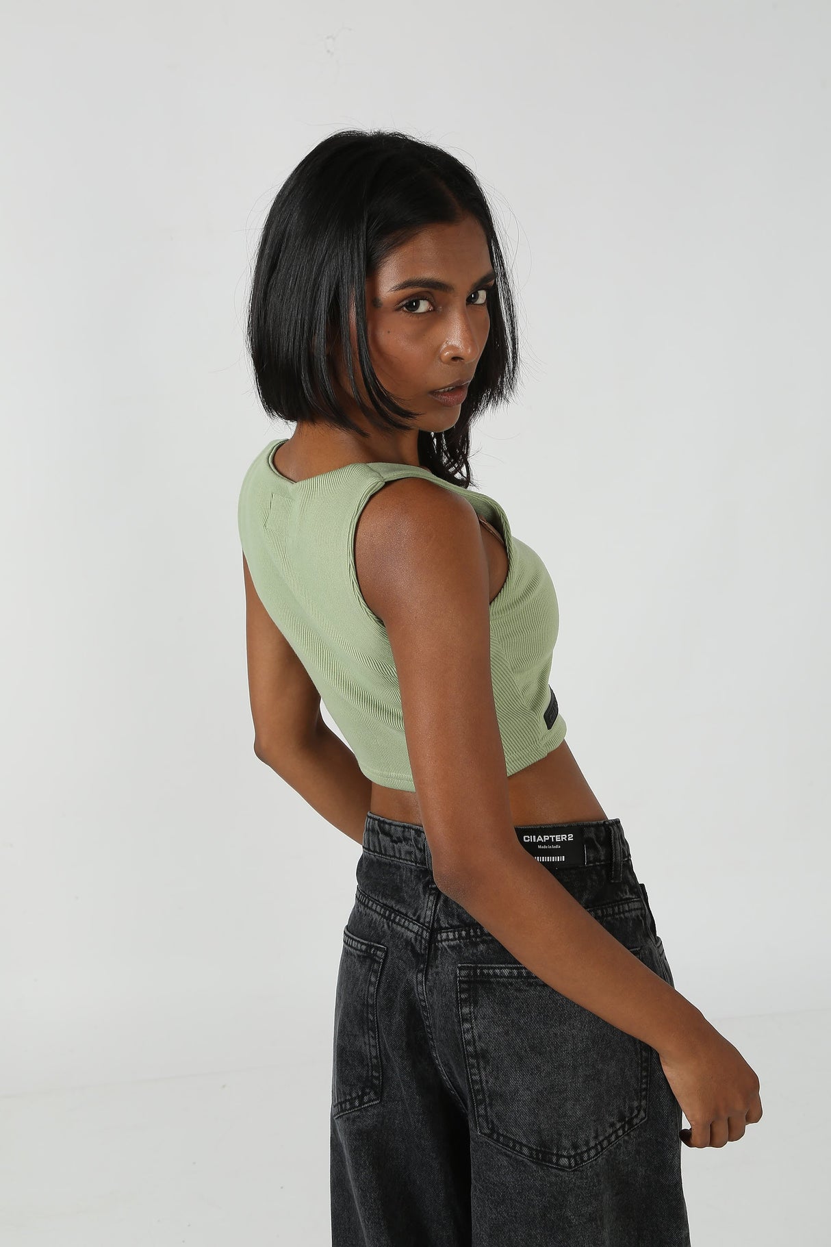 Olive Ribbed Crop Top