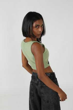 Olive Ribbed Crop Top