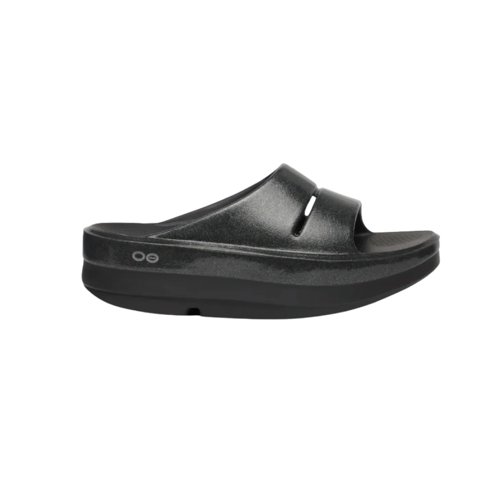 Oofos OOmega OOahh Stacked Sandal - Black Sparkle