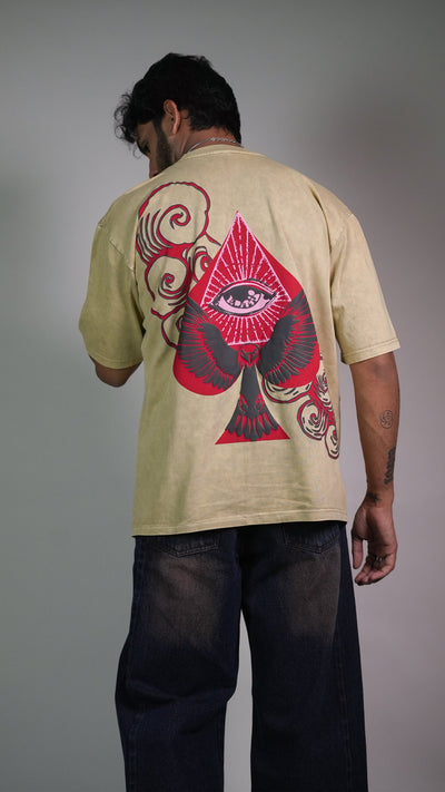 SPADE OF SECRETS BEIGE ACIDWASH MEN’S OVERSIZED T-SHIRT