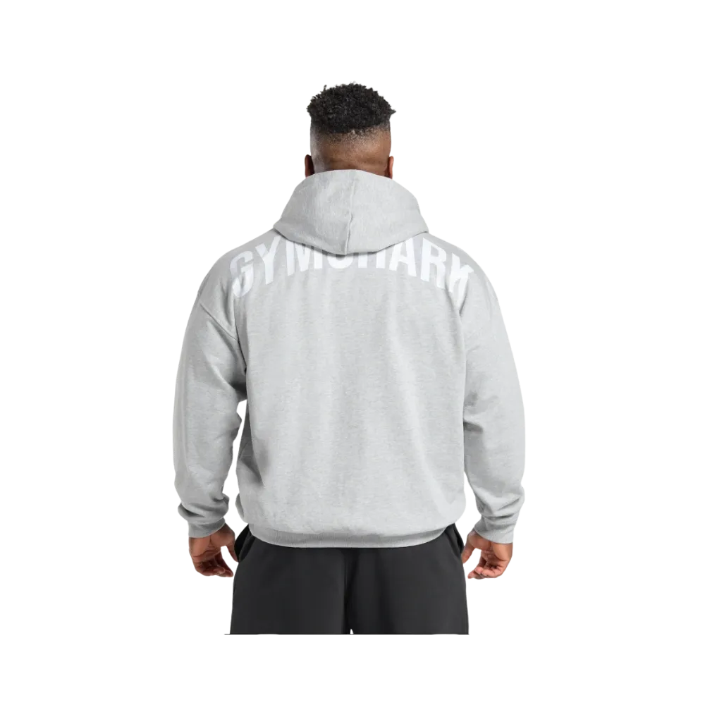 Gymshark Power Zip Up Hoodie Oversized Fit Light Grey Core Marl