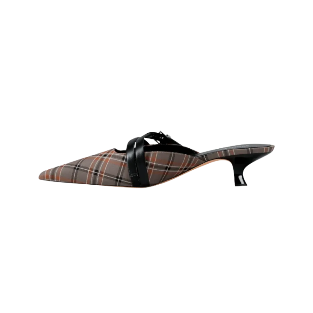 Michael Kors Yvette Plaid Print Kitten Mule Mushroom Mlti