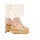 Valentino Coeur Royal Laminated Nappa Wedge Sandal 110mm Natural