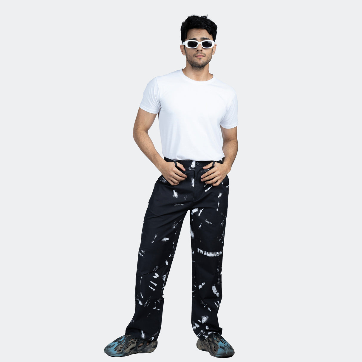 Hand Print Cargo Pants - Black