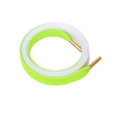 Neon green and white Gradient shoelaces on a white background