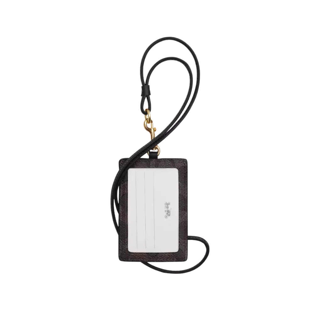 Coach Id Lanyard In Signature Canvas signature canvas/Gold/Walnut/Black
