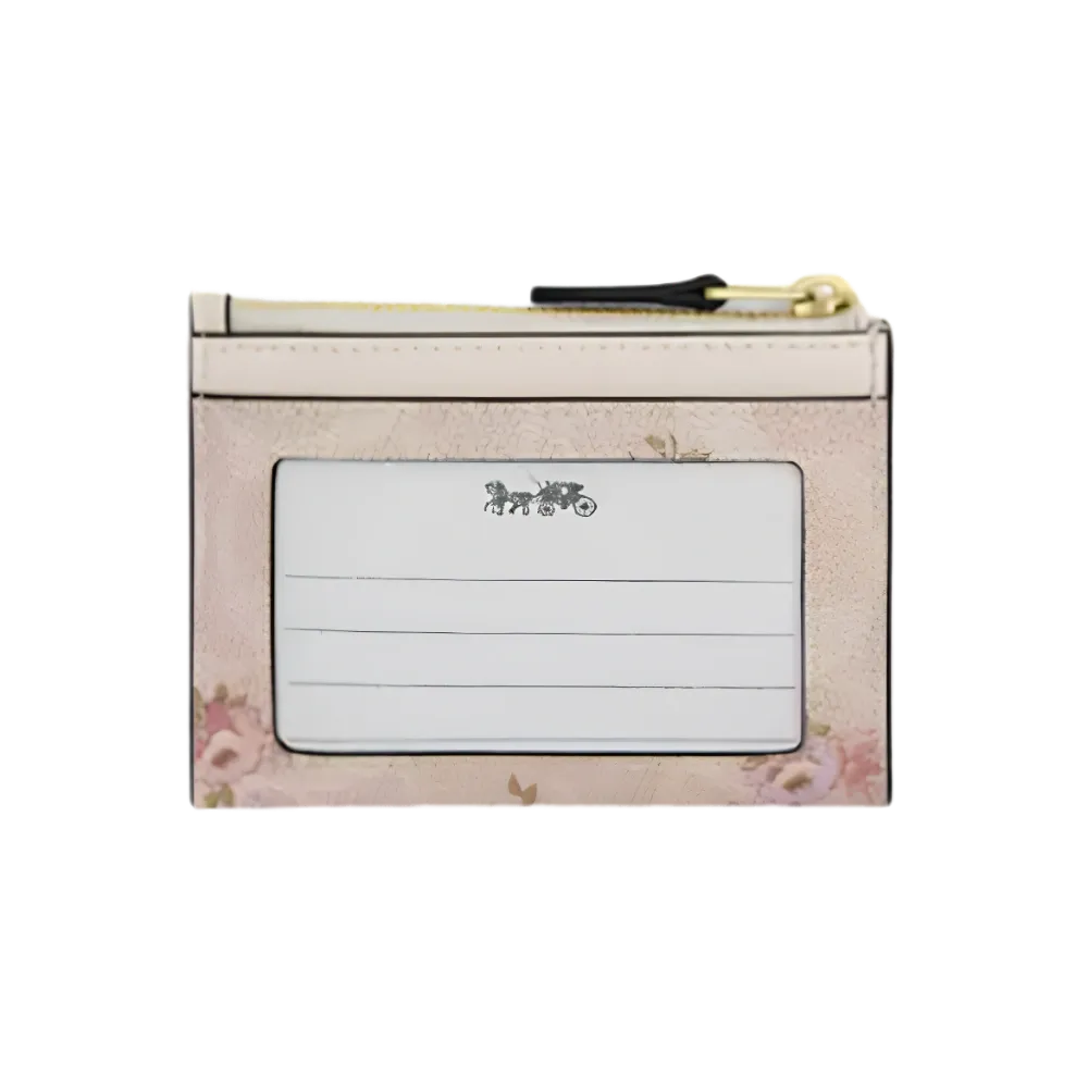 Coach Mini Skinny Id Case In Signature Canvas With Floral Print Gold/Sand Multi