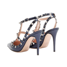 Valentino Rockstud Pumps In Laminated Nappa With Cabochon 100mm Navy