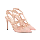 Valentino Rockstud Lace Pump With Straps 100mm Peach Rose