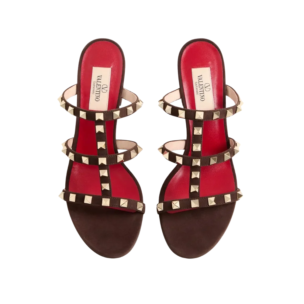 Valentino Rockstud Slide Sandal In Suede 60mm Ebony